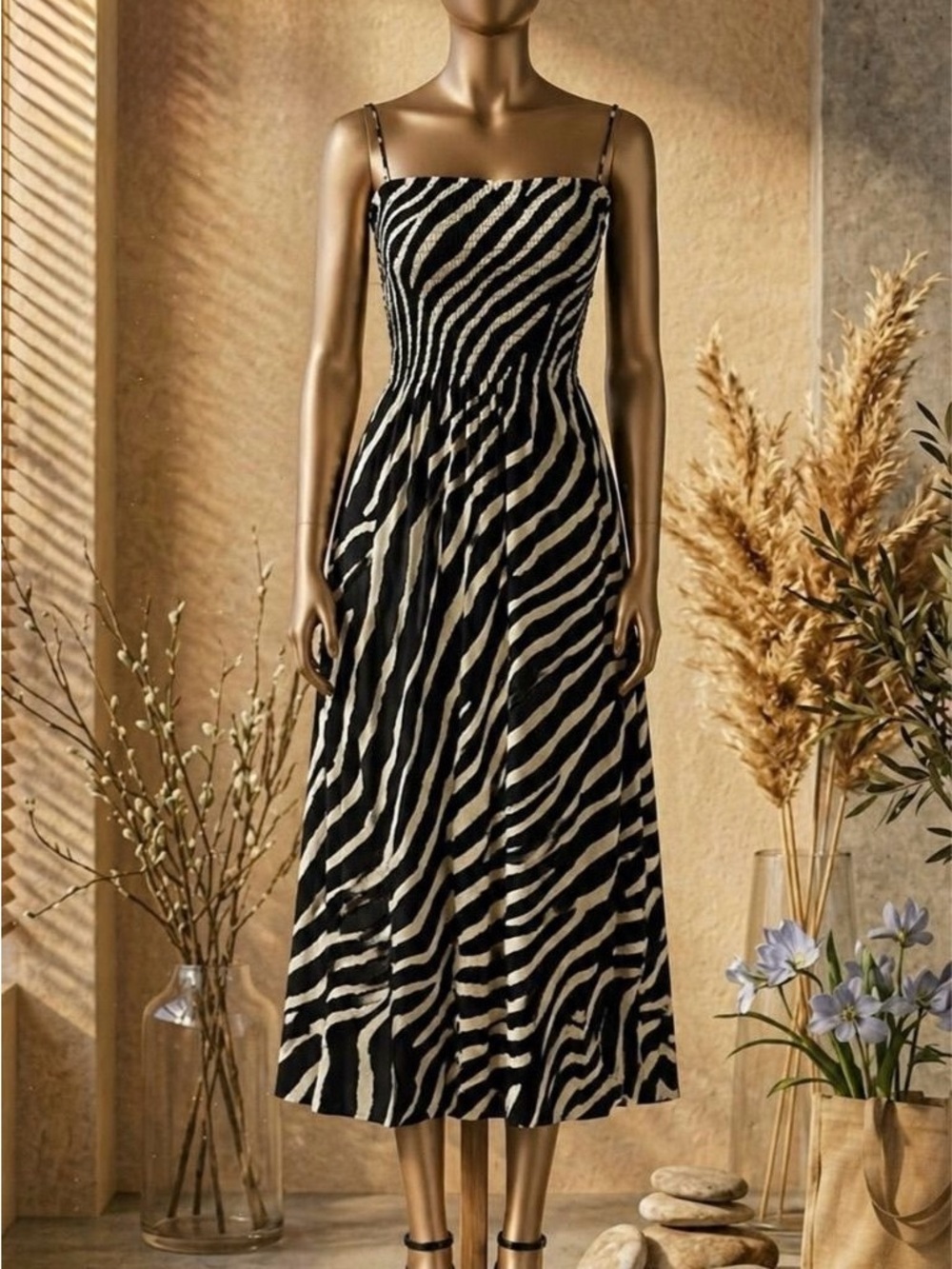 H&M Black and White Zebra-Print Midi Dress